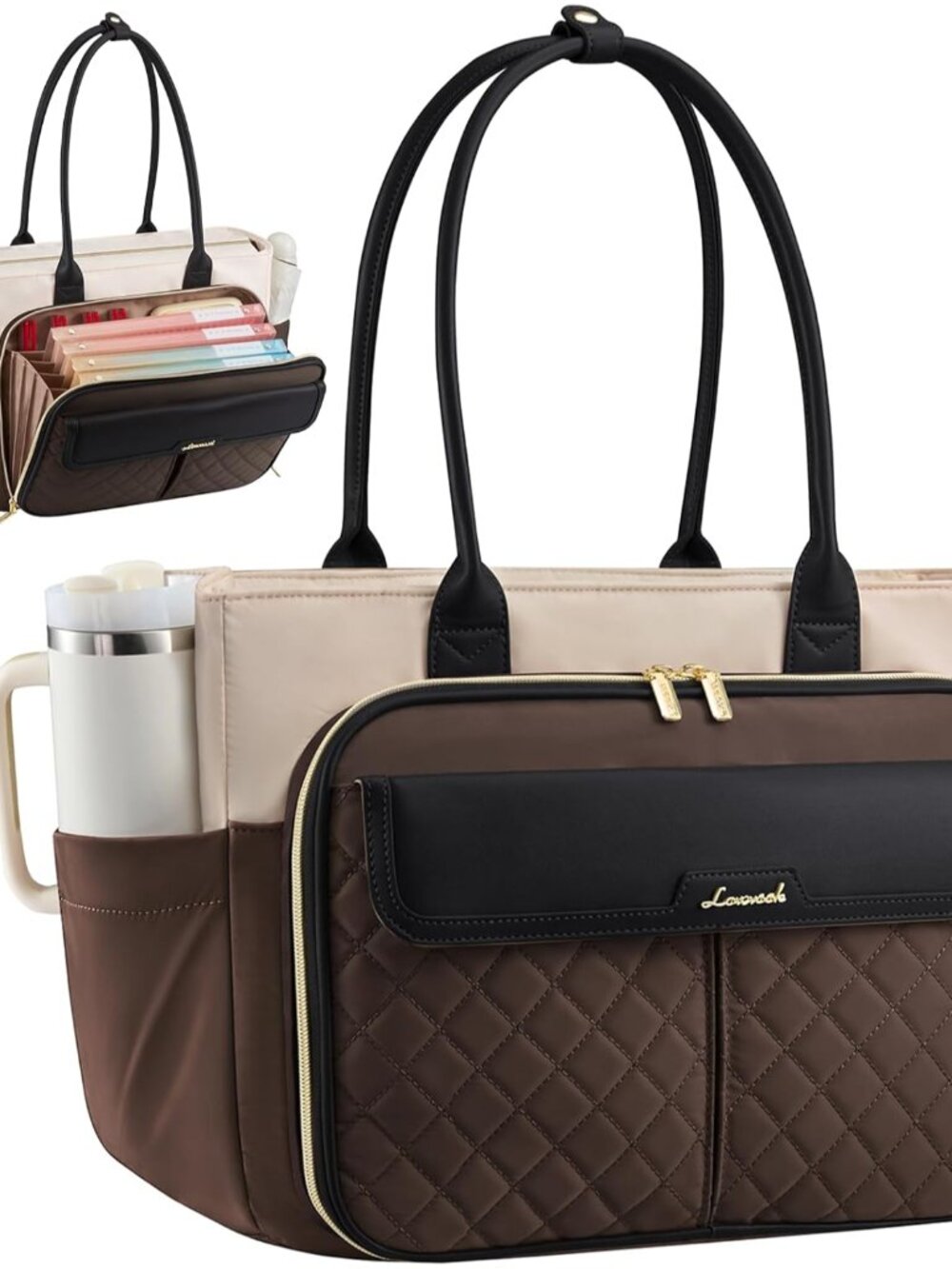 Teacher Tote Bag for Women, Laptop Bag Briefcase with Accordion File Pocket, Nur
